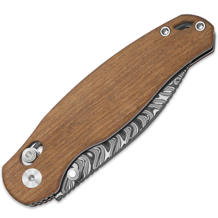 Kizer V3781CDA3 Phoca CD (Damascus, Drop Point, Acid Washed, Wood, Clutch Lock) Pocket Knife
