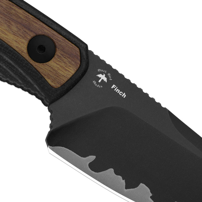 Kizer 1134A1 Finch (3-Layer Composite Steel, Drop Point, Acid-Washed, Black G10 & Mkuruti Wood) Fixed Blade Knife