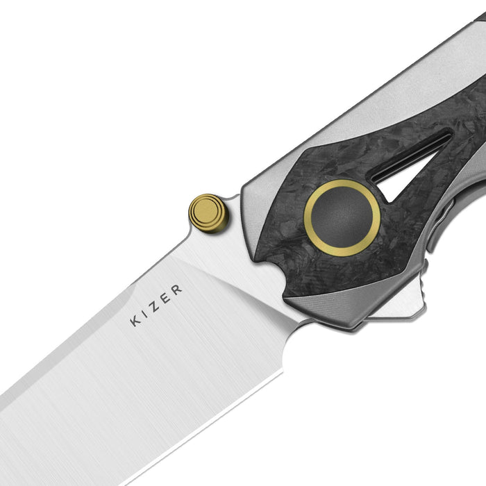 Kizer Ki3795A2 Staff (S45VN, Reverse Tanto, Satin, Titanium & Carbon Fiber, Frame Lock) Folding Pocket Knife