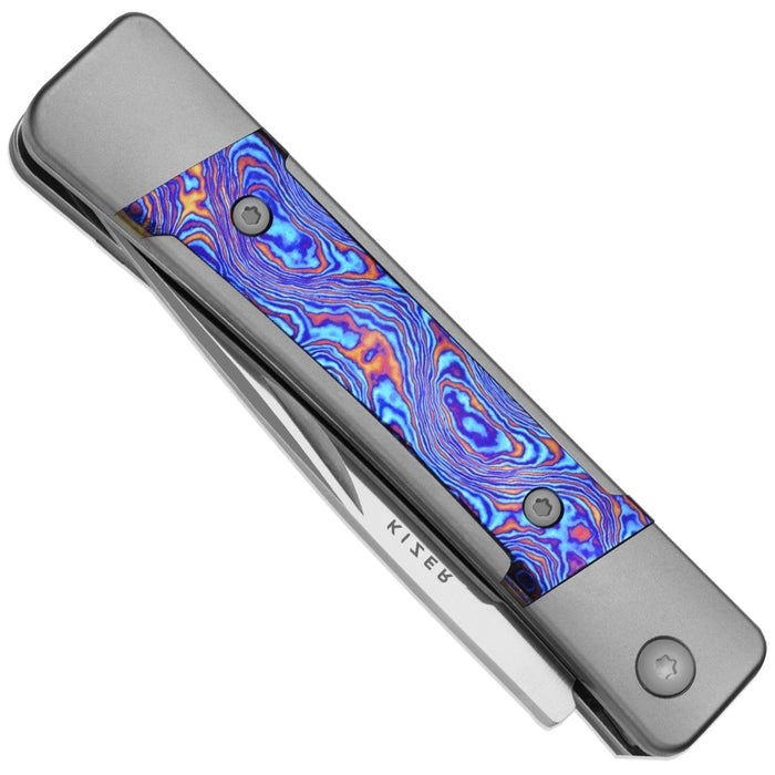Kizer Ki2670A3 Little Grand (M390, Drop Point, Satin, Titanium/Damascus) Slip Joint Pocket Knife