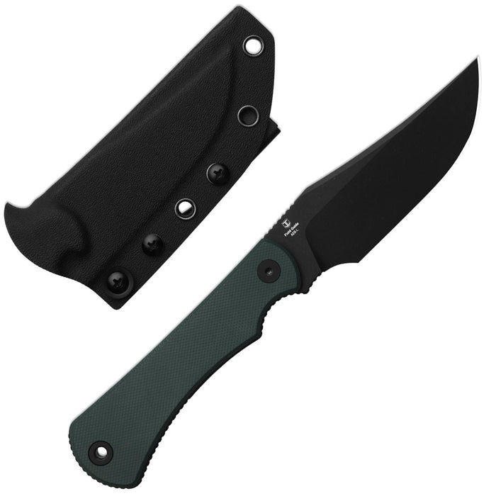 Kizer 1117A2 Field Guide (AEB-L, Black PVD Coating & Stonewashed, Trailing Point, Norplex UltreX G10, Green) Fixed Blade Knife