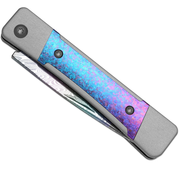 Kizer Ki2670A4 Little Grand (Rainbow Damascus, Drop Point, Acid-Washed, Aluminum/Titanium) Slip Joint Pocket Knife