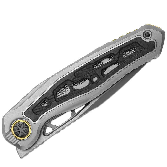 Kizer ZX-FK07A1 Lupercalia (M390, Stonewashed & Flat Brushed, Drop Point, Titanium & Carbon Fiber, Gray & Black) Folding Knife