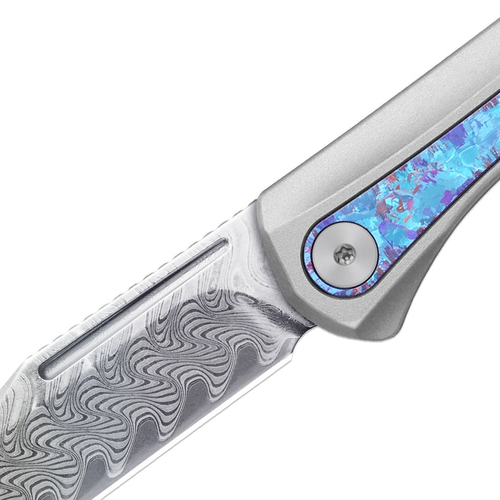 Kizer Ki3732A1 Melody (Rainbow Damascus, Clip Point, Acid-Washed, Aluminum & Crystallized Titanium, Slip Joint) Folding Pocket Knife