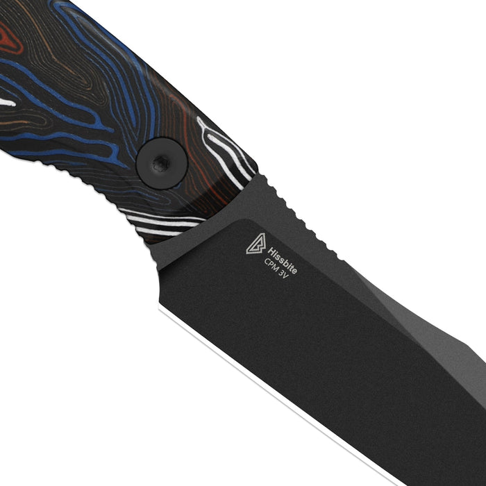 Kizer 1109A1 Hissbite (CPM 3V, Drop Point, Black Coating, Damascus G10) Fixed Blade Knife