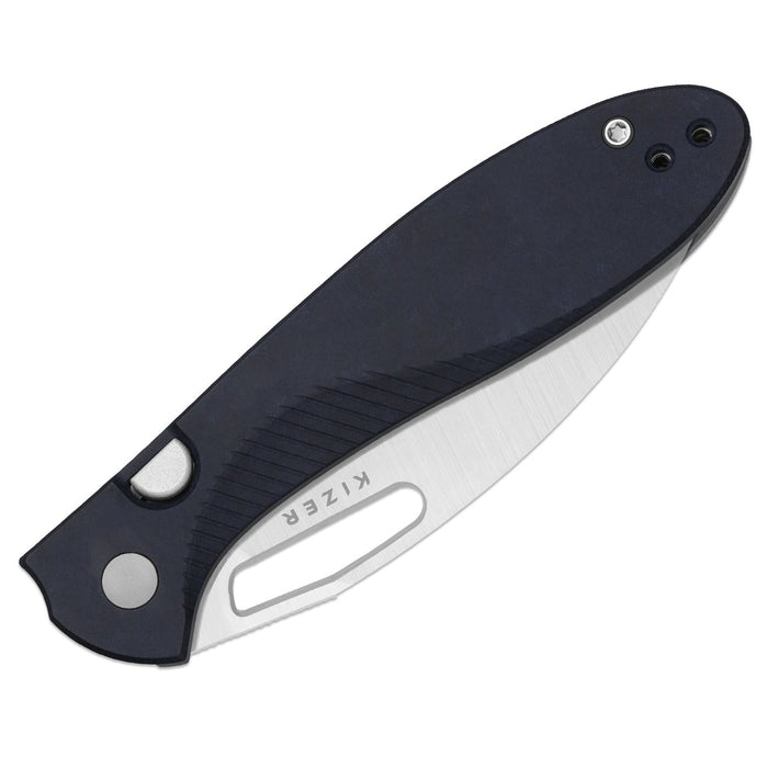 Kizer V3697A1 Masu (14C28N, Drop Point, Satin, Richlite Blue Canyon, Button Liner Lock) Folding Pocket Knife