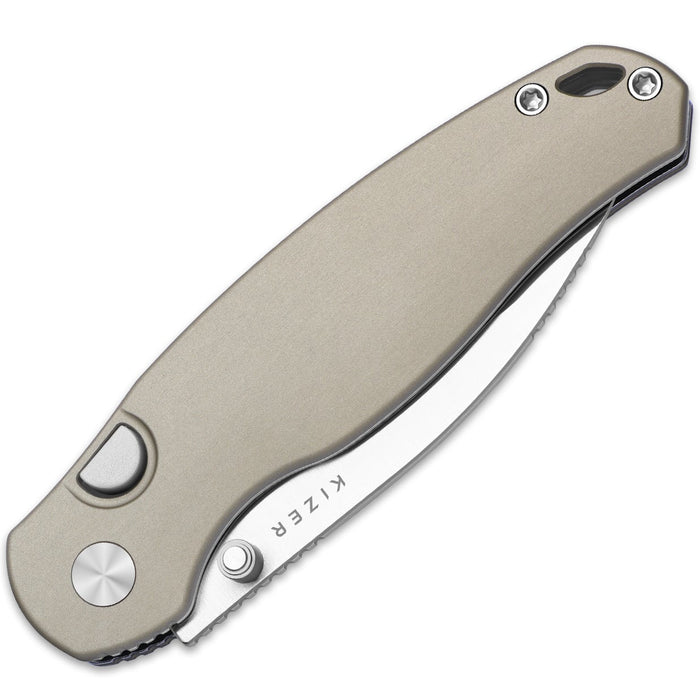 Kizer V3781BDA2 Phoca BD (14C28N, Drop Point, Satin, Aluminum, Button Liner Lock) Pocket Knife