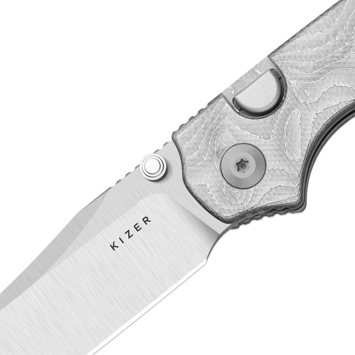 Kizer V3789BCA1 Pokiman BLL (AEB-L, Clip Point, Satin, Aluminum Foil G10, Button Liner Lock) Folding Pocket Knife