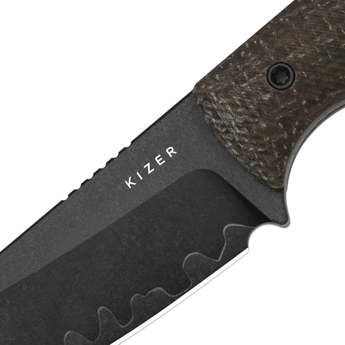 Kizer 1135A2 Field Mouse (3-Layer Composite Steel, Sheepsfoot, Acid-Washed, GID Canvas Micarta) Fixed Blade Knife