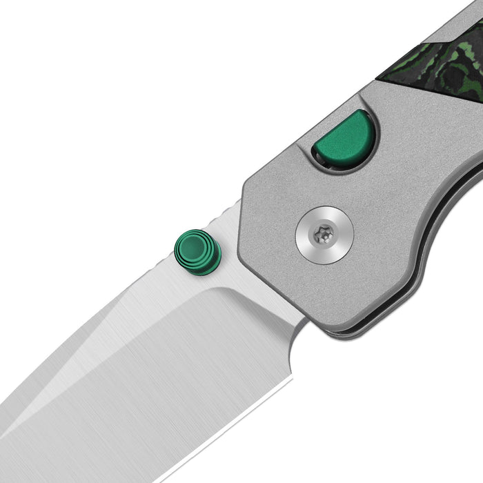Kizer Ki3634.31BDA2 Militaw 315 (M390, Drop Point, Satin, Aluminum & FatCarbon Jungle Wear, Button Liner Lock) Folding Pocket Knife