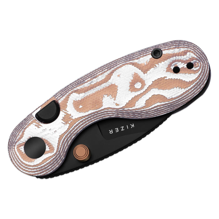 Kizer V2742A12 Microbe (14C28N, Drop Point, Black PVD, Glass Fiber, Button Liner Lock) Pocket Knife