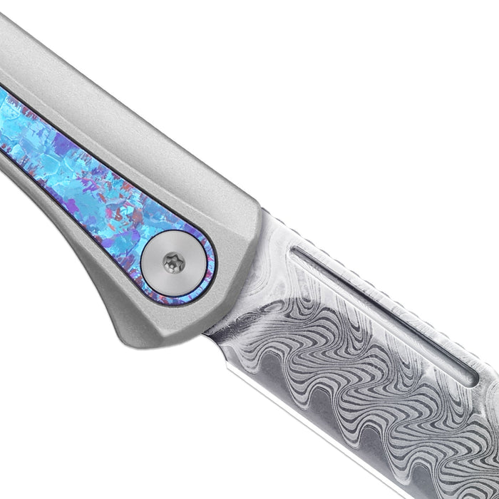 Kizer Ki3732A1 Melody (Rainbow Damascus, Clip Point, Acid-Washed, Aluminum & Crystallized Titanium, Slip Joint) Folding Pocket Knife