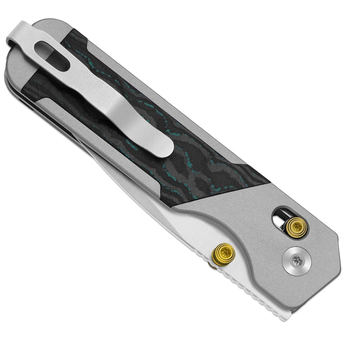Kizer Ki3634.31CDA2 Militaw 315 (Elmax, Drop Point, Satin, Aluminum & Shipwreck CamoCarbon, Clutch Lock) Pocket Knife