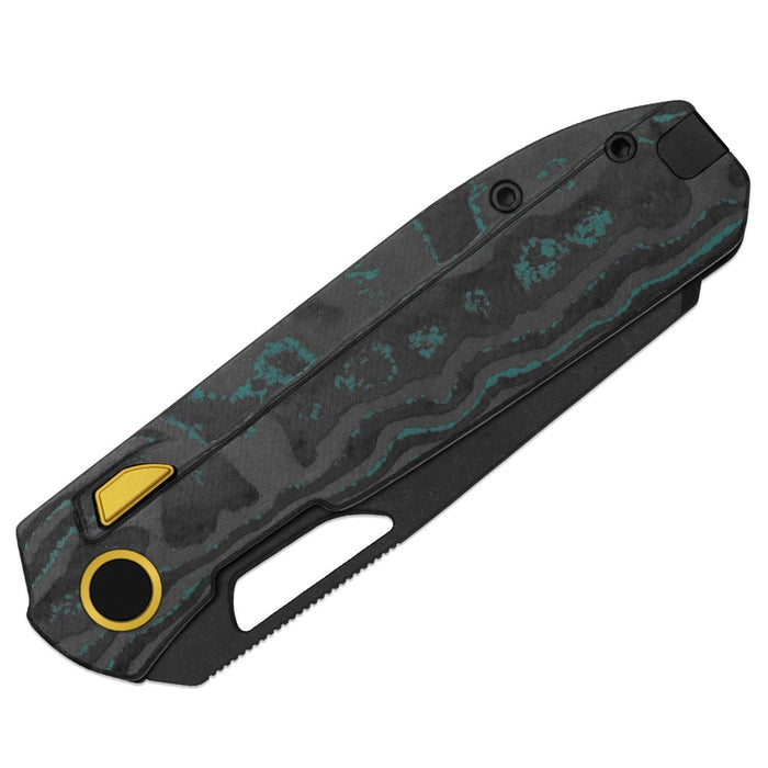 Kizer Ki3699BSA3 Mash (M390, Modified Sheepsfoot, Black PVD Stonewashed, CamoCarbon Shipwreck, Button Liner Lock) Folding Pocket Knife