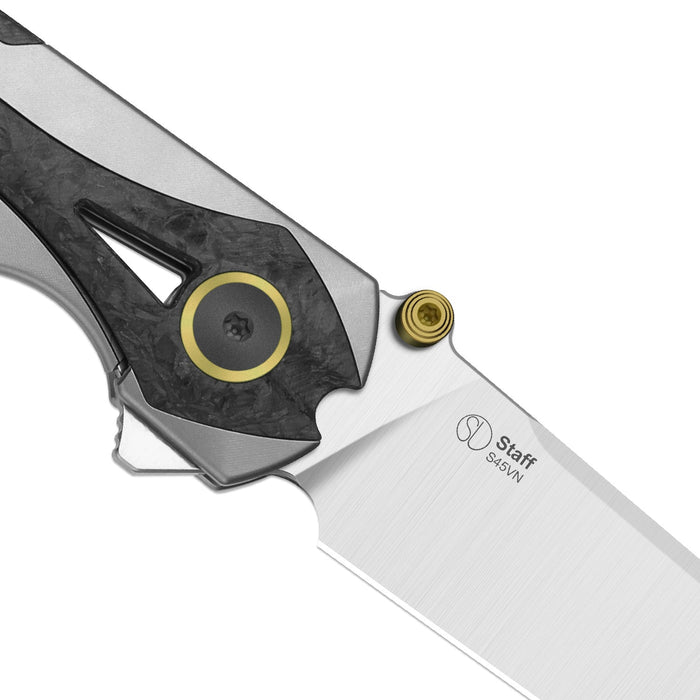 Kizer Ki3795A2 Staff (S45VN, Reverse Tanto, Satin, Titanium & Carbon Fiber, Frame Lock) Folding Pocket Knife