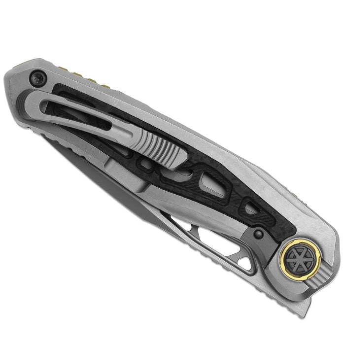 Kizer ZX-FK07A1 Lupercalia (M390, Stonewashed & Flat Brushed, Drop Point, Titanium & Carbon Fiber, Gray & Black) Folding Knife