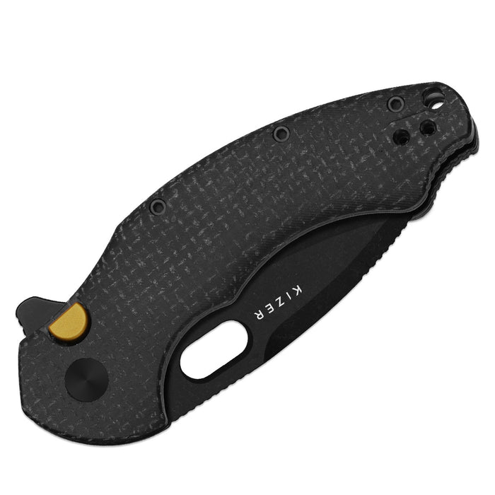 Kizer V4477BDA2 Roach XL (14C28N, Drop Point, Black PVD, Stonewashed, Micarta, Button Liner Lock) Pocket Knife