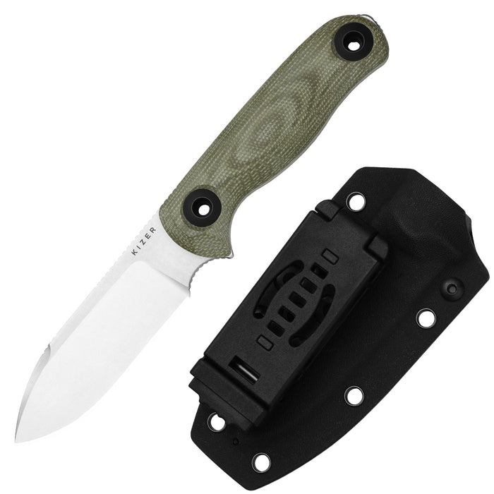 Kizer 1101A2 Drop Bear Fix 3 (14C28N, Drop Point, Stonewashed, Micarta) Fixed Blade Knife