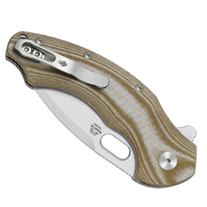 Kizer V4477BDA1 Roach XL (14C28N, Drop Point, Satin, Norplex UltreX Micarta, Button Liner Lock) Pocket Knife