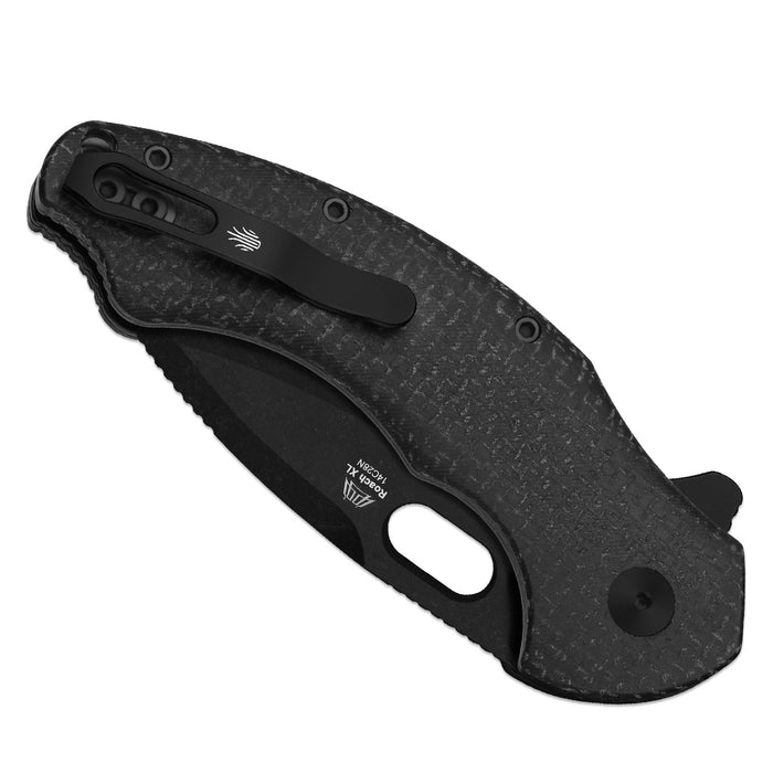 Kizer V4477BDA2 Roach XL (14C28N, Drop Point, Black PVD, Stonewashed, Micarta, Button Liner Lock) Pocket Knife