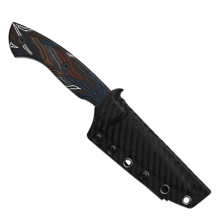 Kizer 1109A1 Hissbite (CPM 3V, Drop Point, Black Coating, Damascus G10) Fixed Blade Knife