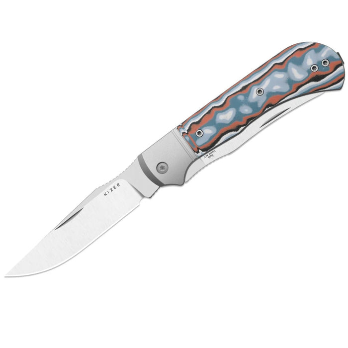 Kizer K3761TPA4 Trestle TP AirTi (BD1N, Clip Point & Spey Point, Satin, Aluminum & Vortex Pattern Micarta) Folding Knife
