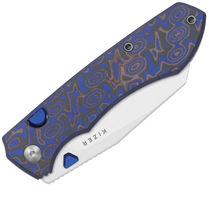Kizer V3738BW2 Wharning (N690, Wharncliffe, Satin, Vortex Pattern Micarta) Folding Knife