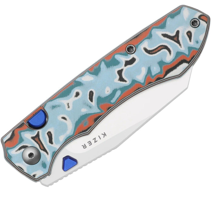 Kizer V3738BW4 Wharning (N690, Wharncliffe, Stonewashed, Vortex Pattern Micarta) Pocket Knife