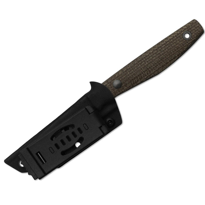 Kizer 1121A1 Dingo (AEB-L, Modified Drop Point, Gray PVD Coating & Stonewashed, Micarta) Fixed Blade Knife