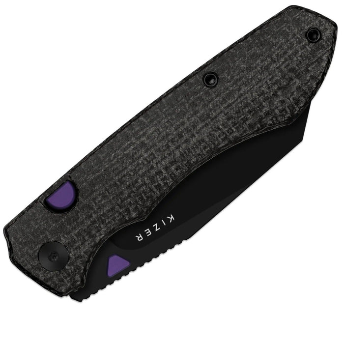 Kizer V3738BW1 Wharning (N690, Wharncliffe, Black PVD Coating, Micarta) Folding Knife