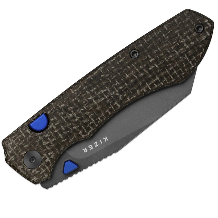 Kizer V3738BW3 Wharning (N690, Wharncliffe, Gray PVD Coating & Stonewashed, GID Canvas Micarta) Folding Knife