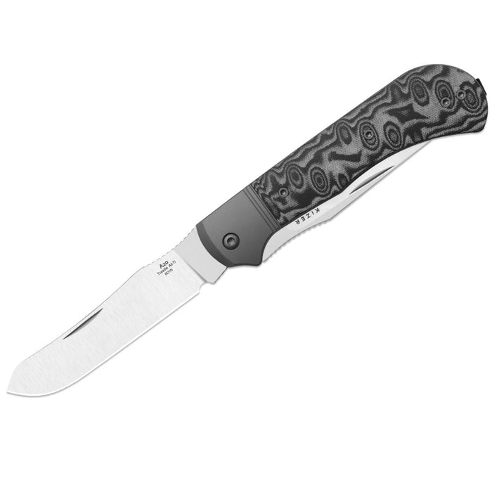 Kizer K3761TPA2 Trestle TP AirTi (BD1N, Clip Point & Spey Point, Satin, Aluminum & Vortex Pattern Micarta) Folding Knife