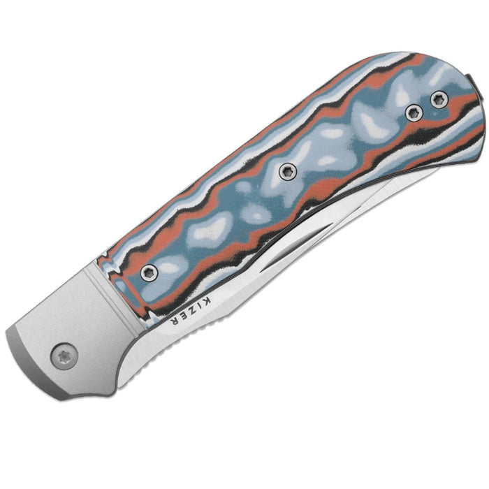 Kizer K3761TPA4 Trestle TP AirTi (BD1N, Clip Point & Spey Point, Satin, Aluminum & Vortex Pattern Micarta) Folding Knife