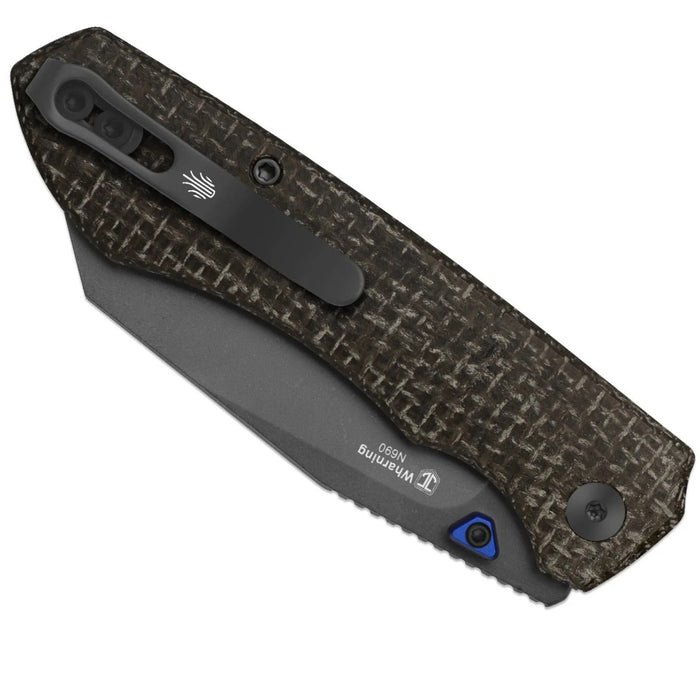 Kizer V3738BW3 Wharning (N690, Wharncliffe, Gray PVD Coating & Stonewashed, GID Canvas Micarta) Folding Knife