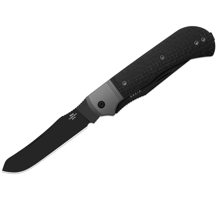 Kizer K3761TPA3 Trestle TP AirTi (BD1N, Clip Point & Spey Point, Black PVD Coating, Aluminum & Micarta) Folding Knife