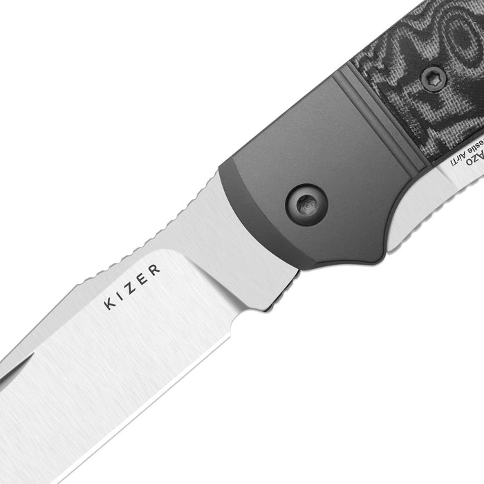 Kizer K3761TPA2 Trestle TP AirTi (BD1N, Clip Point & Spey Point, Satin, Aluminum & Vortex Pattern Micarta) Folding Knife