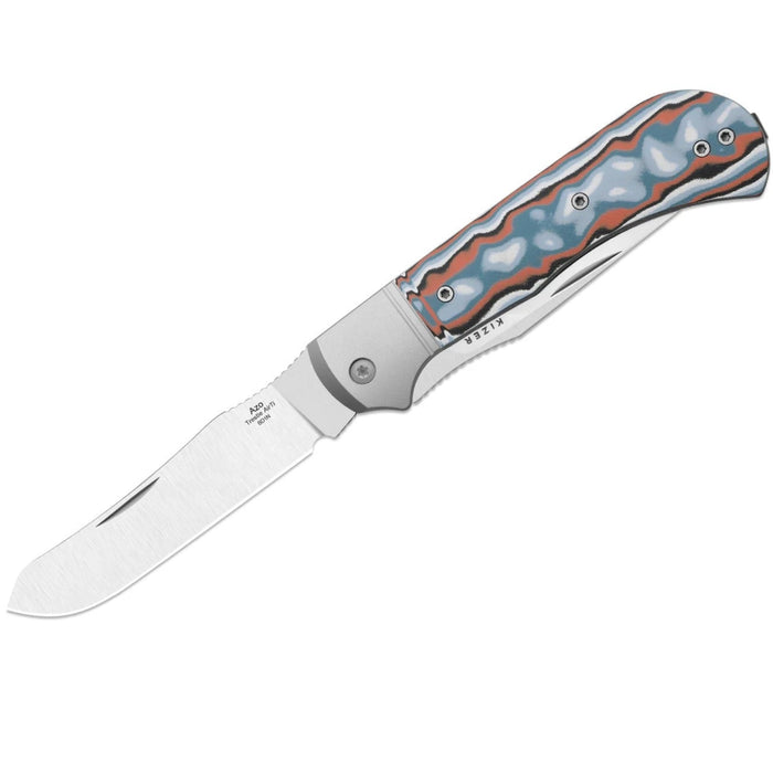 Kizer K3761TPA4 Trestle TP AirTi (BD1N, Clip Point & Spey Point, Satin, Aluminum & Vortex Pattern Micarta) Folding Knife