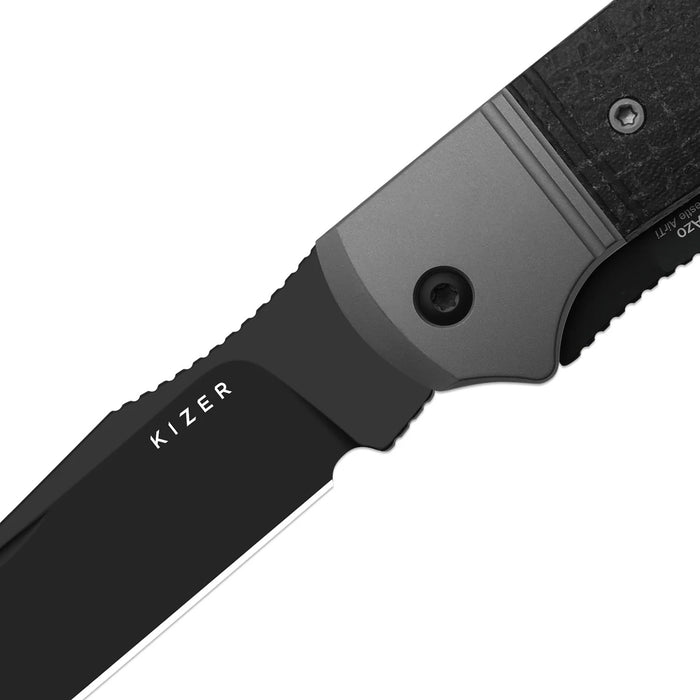 Kizer K3761TPA3 Trestle TP AirTi (BD1N, Clip Point & Spey Point, Black PVD Coating, Aluminum & Micarta) Folding Knife