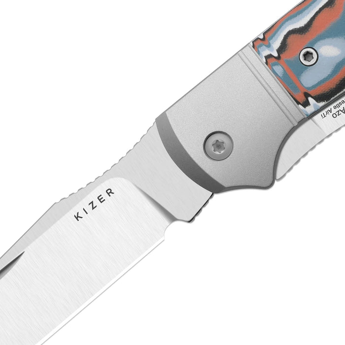 Kizer K3761TPA4 Trestle TP AirTi (BD1N, Clip Point & Spey Point, Satin, Aluminum & Vortex Pattern Micarta) Folding Knife