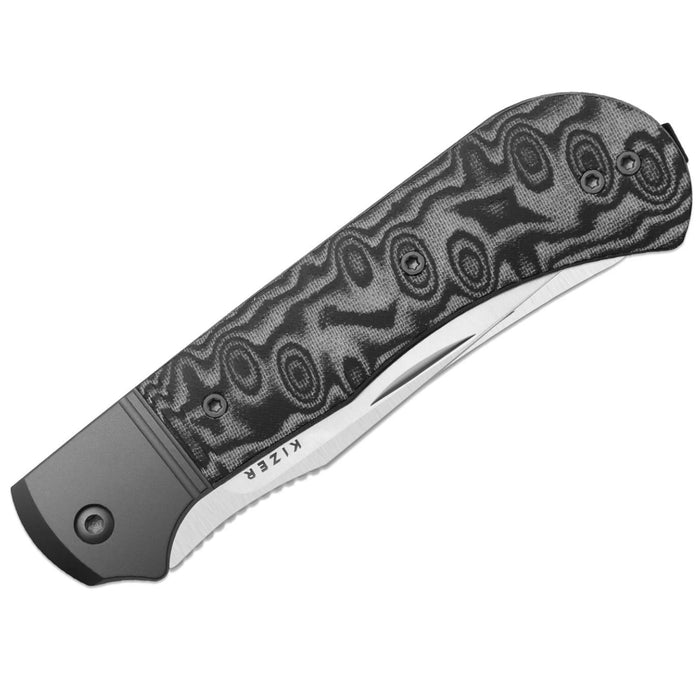 Kizer K3761TPA2 Trestle TP AirTi (BD1N, Clip Point & Spey Point, Satin, Aluminum & Vortex Pattern Micarta) Folding Knife