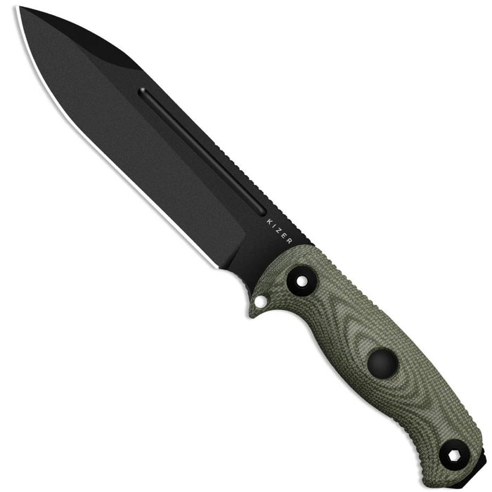 Kizer 1103HSD2 Drop Bear Fix 7 HexShox (AEB-L, Drop Point, Black PVD Coating & Stonewashed, Micarta & TPE, Sheath) Fixed Blade Knife