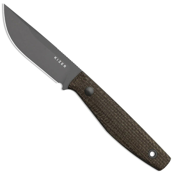 Kizer 1121A1 Dingo (AEB-L, Modified Drop Point, Gray PVD Coating & Stonewashed, Micarta) Fixed Blade Knife