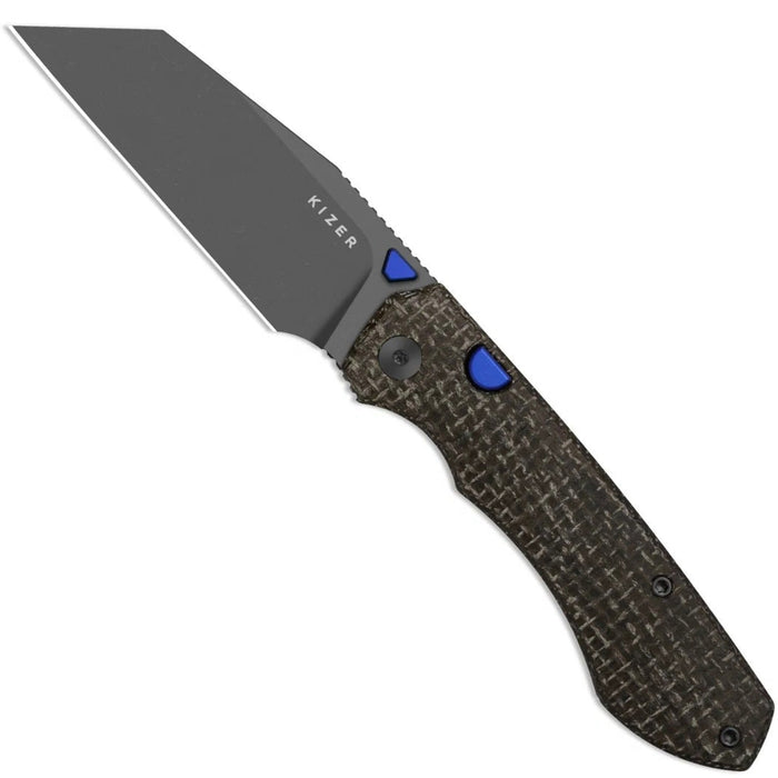 Kizer V3738BW3 Wharning (N690, Wharncliffe, Gray PVD Coating & Stonewashed, GID Canvas Micarta) Folding Knife