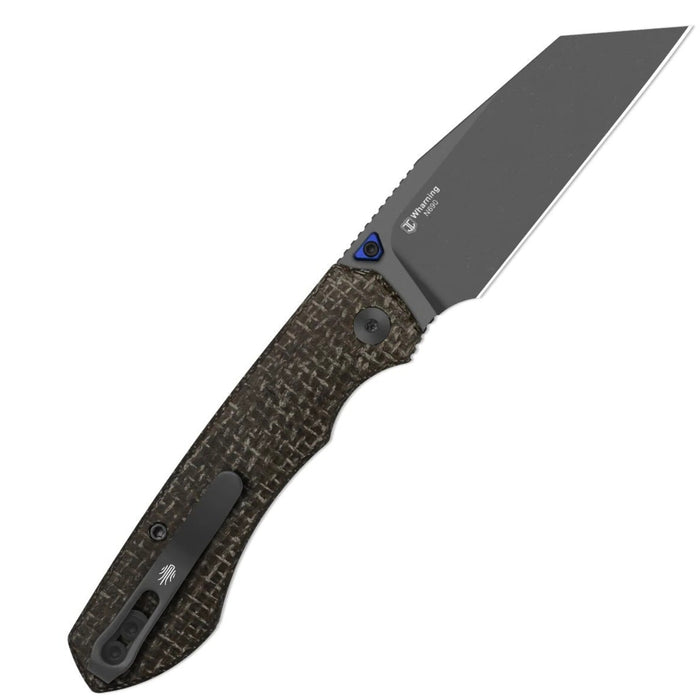 Kizer V3738BW3 Wharning (N690, Wharncliffe, Gray PVD Coating & Stonewashed, GID Canvas Micarta) Folding Knife