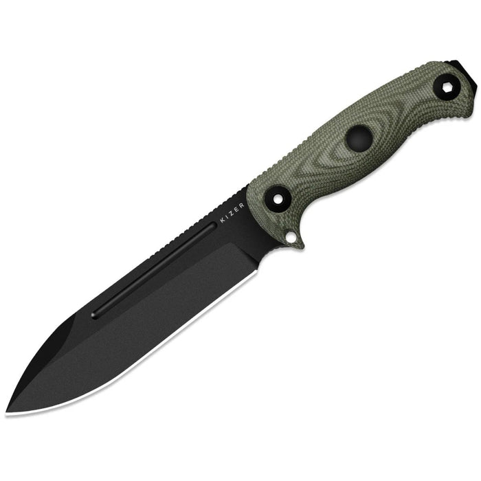 Kizer 1103HSD2 Drop Bear Fix 7 HexShox (AEB-L, Drop Point, Black PVD Coating & Stonewashed, Micarta & TPE, Sheath) Fixed Blade Knife
