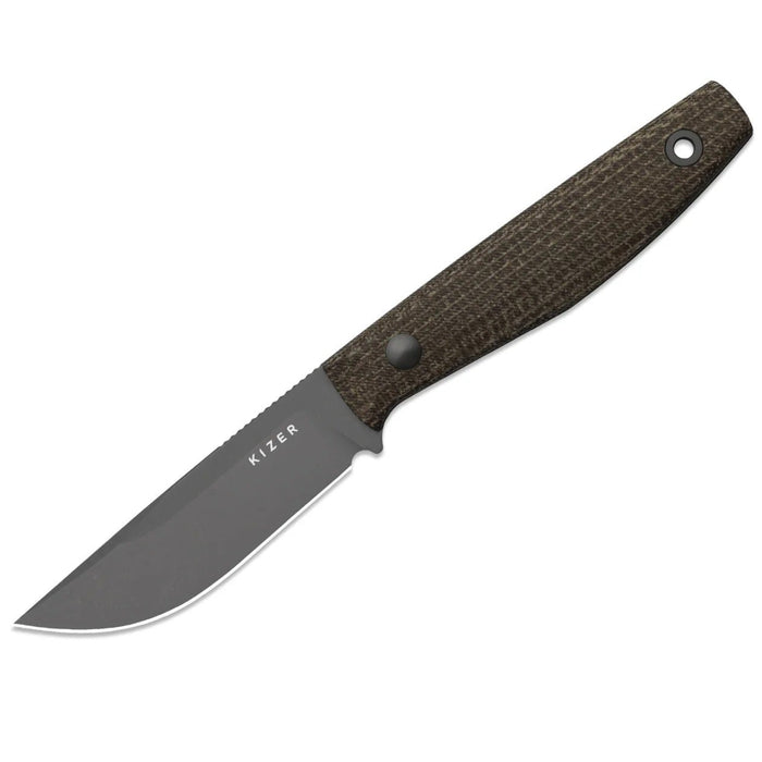 Kizer 1121A1 Dingo (AEB-L, Modified Drop Point, Gray PVD Coating & Stonewashed, Micarta) Fixed Blade Knife