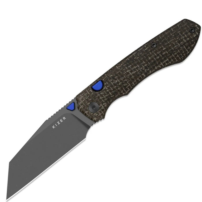 Kizer V3738BW3 Wharning (N690, Wharncliffe, Gray PVD Coating & Stonewashed, GID Canvas Micarta) Folding Knife