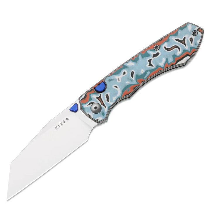 Kizer V3738BW4 Wharning (N690, Wharncliffe, Stonewashed, Vortex Pattern Micarta) Pocket Knife