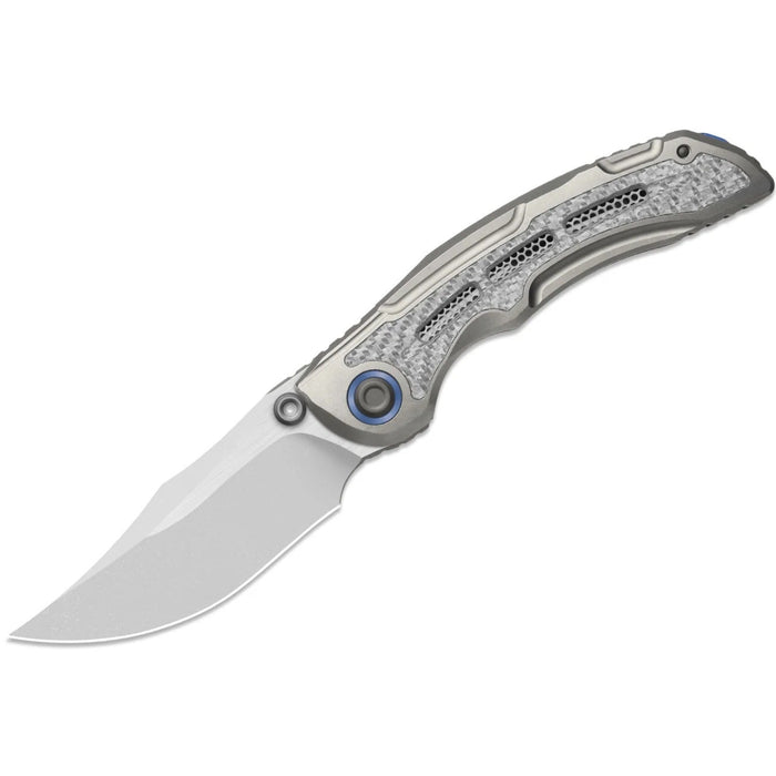 Kizer ZX-FK09A2 SILVER WING-LITE (S45VN, Modified Bowie, Stonewashed, Titanium & Carbon Fiber) Folding Knife