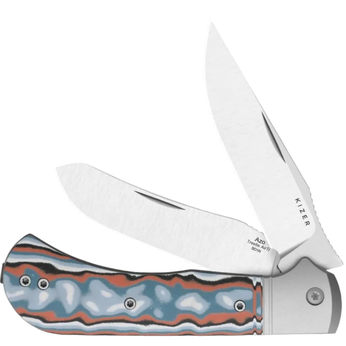 Kizer K3761TPA4 Trestle TP AirTi (BD1N, Clip Point & Spey Point, Satin, Aluminum & Vortex Pattern Micarta) Folding Knife